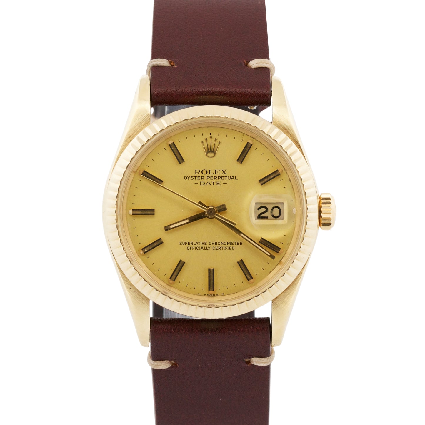 VINTAGE 1982 Rolex Oyster Perpetual Date 34mm CHAMPAGNE 14K Gold Fluted 15037