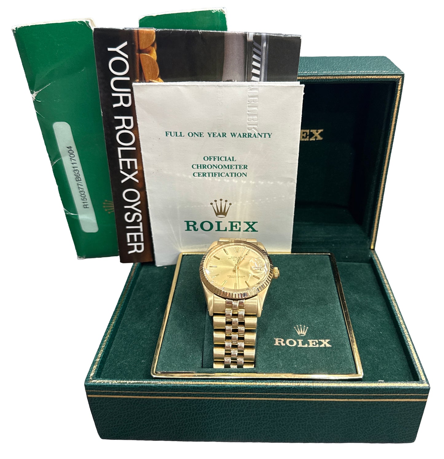 PAPERS Rolex Oyster Perpetual Date 34mm JUBILEE 14K Gold FLUTED 15037 Watch BOX