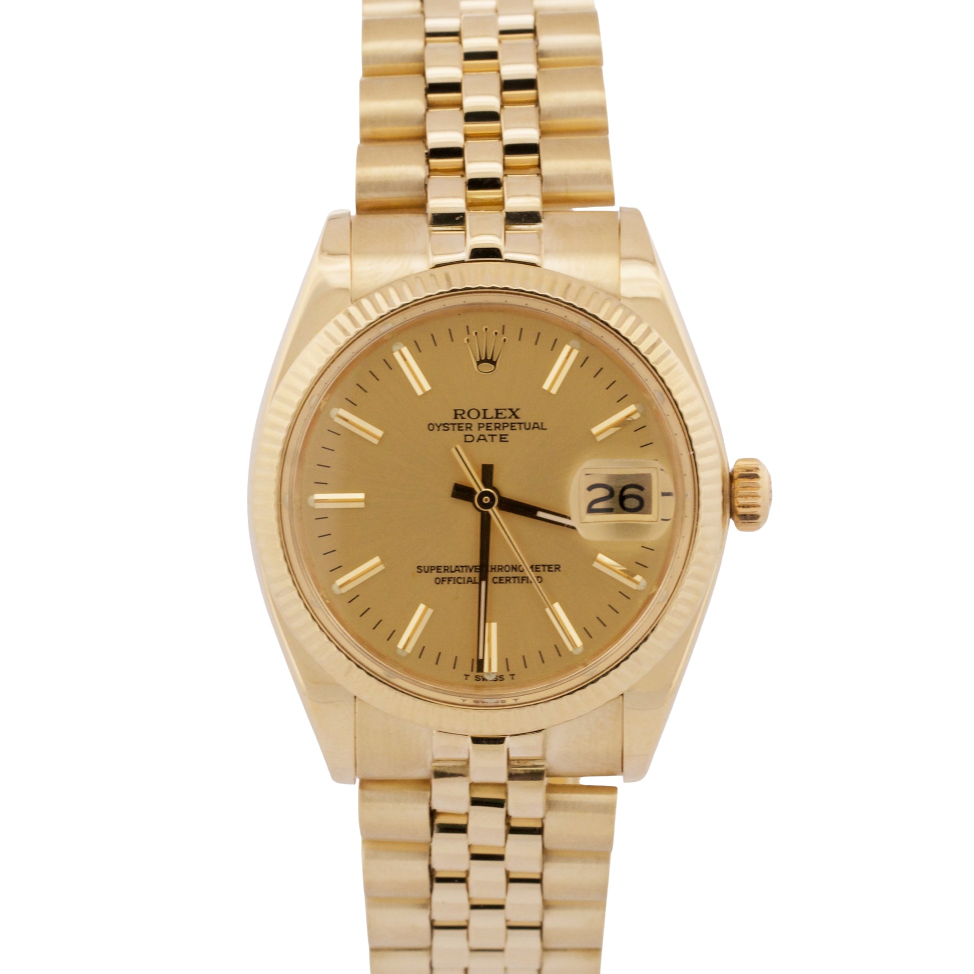 VINTAGE Rolex Oyster Perpetual Date 34mm CHAMPAGNE 14K Yellow Gold
