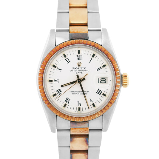 1978 Rolex Oyster Perpetual Date 34mm WHITE ROMAN 18K Gold Steel OYSTER 1505