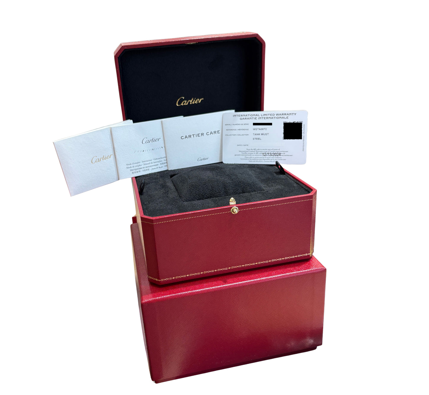 PAPERS Cartier Tank Large Quartz WSTA0072 4323 33x25mm Black Leather Watch BOX