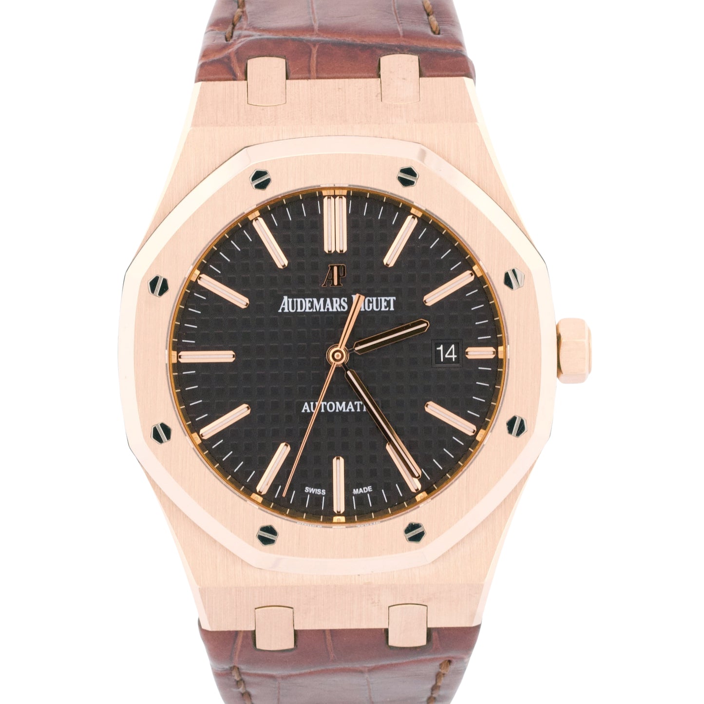 Audemars Piguet Royal Oak 41mm BLACK 18K Rose Gold Leather Automatic 15400OR