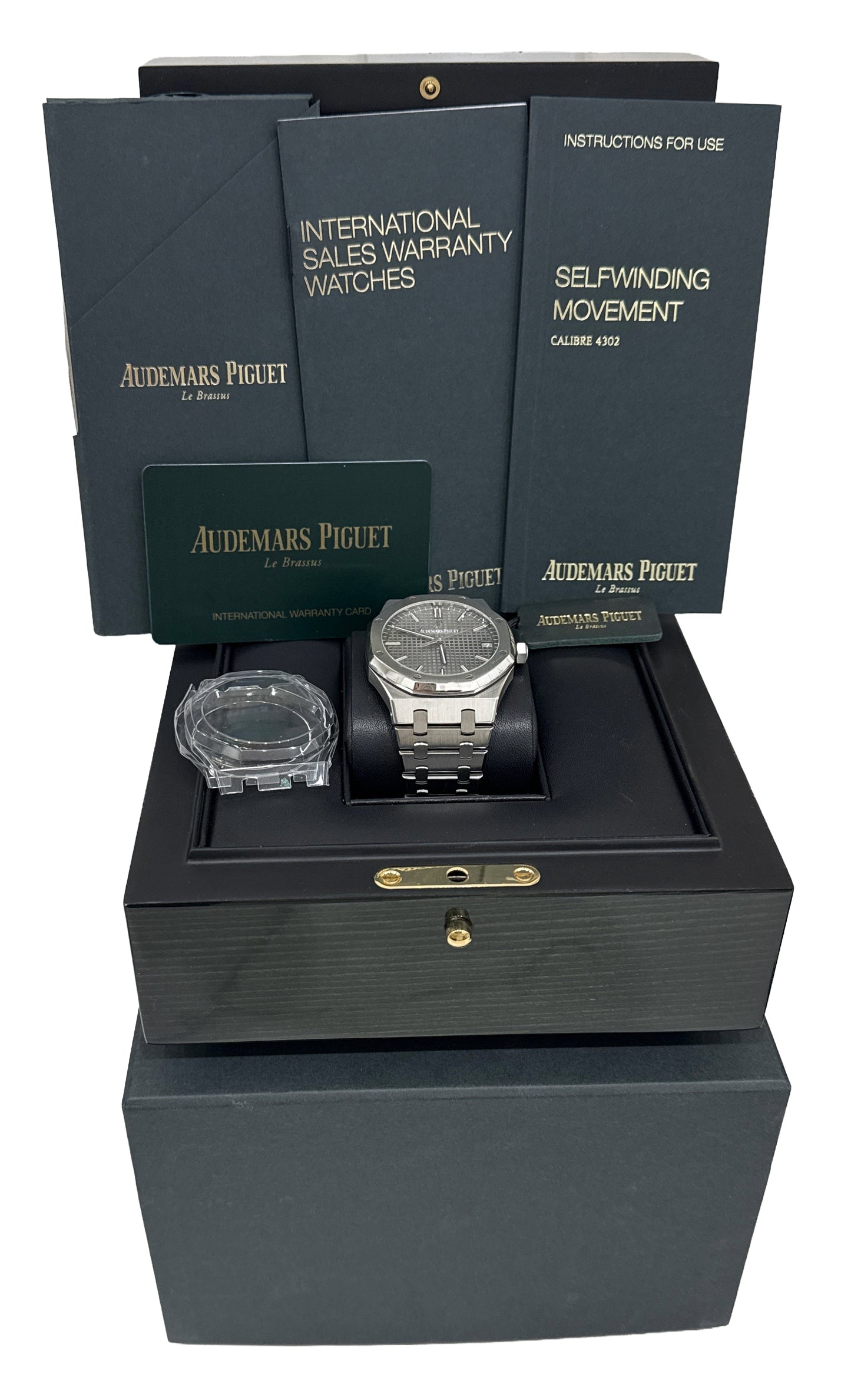 PAPERS Audemars Piguet Royal Oak Gray RHODIUM Stainless 41mm 15500ST Watch BOX