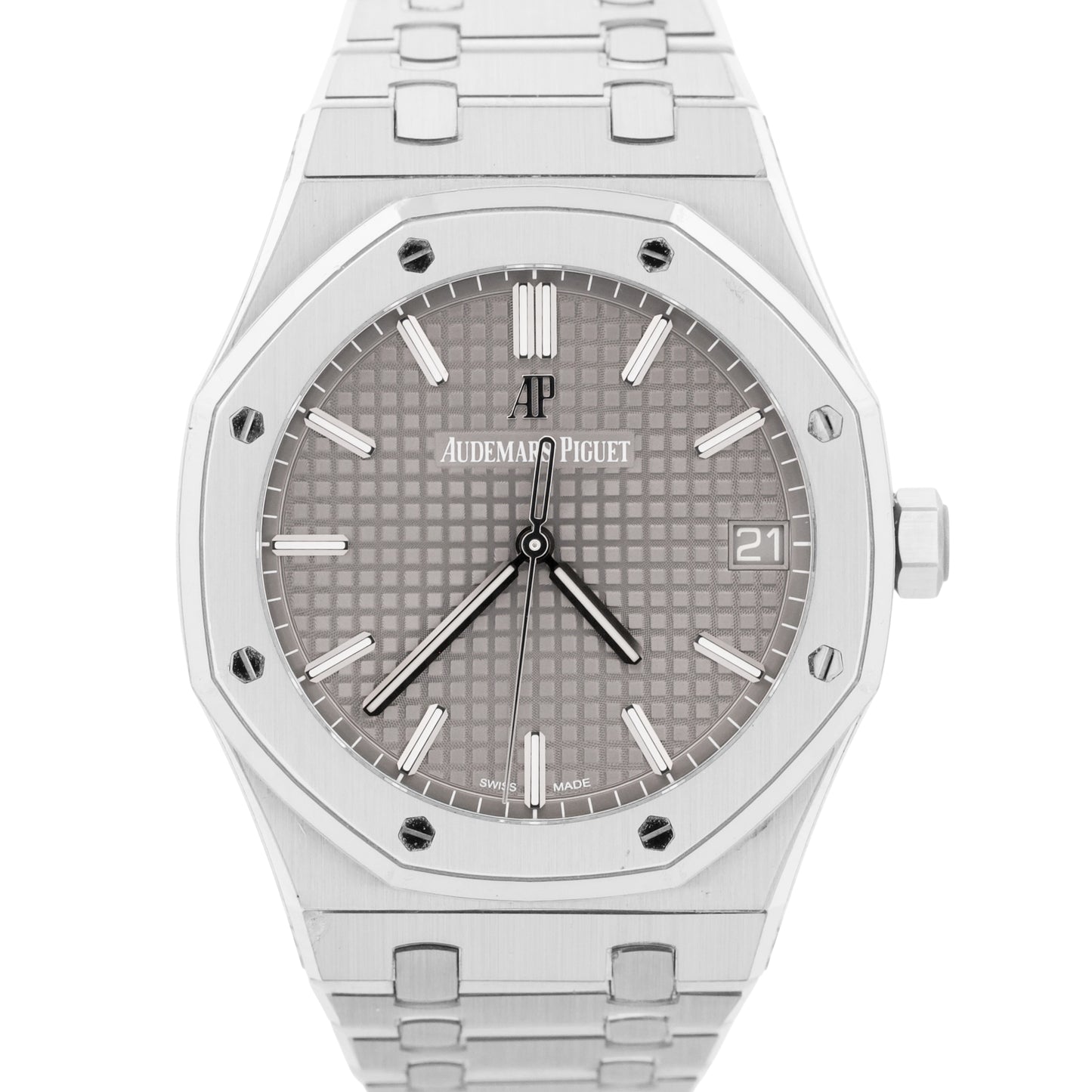 2021 PAPERS Audemars Piguet Royal Oak Gray RHODIUM Stainless 41mm 15500ST BOX