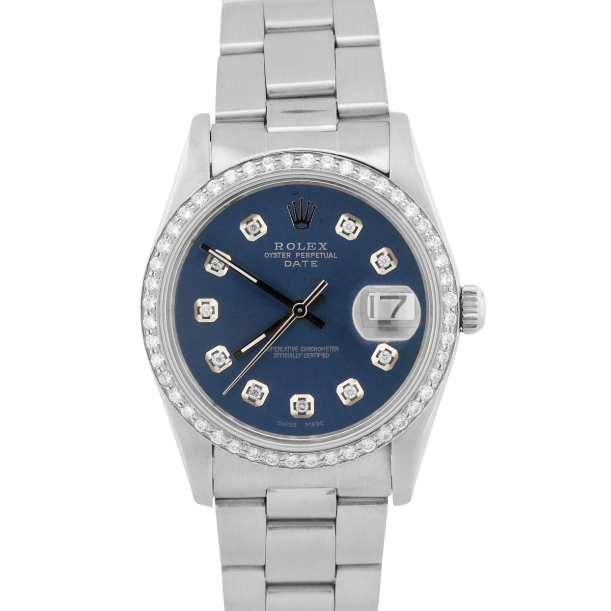1981 Rolex Oyster Perpetual Date 16000 Blue Diamond Stainless Steel 36mm Watch