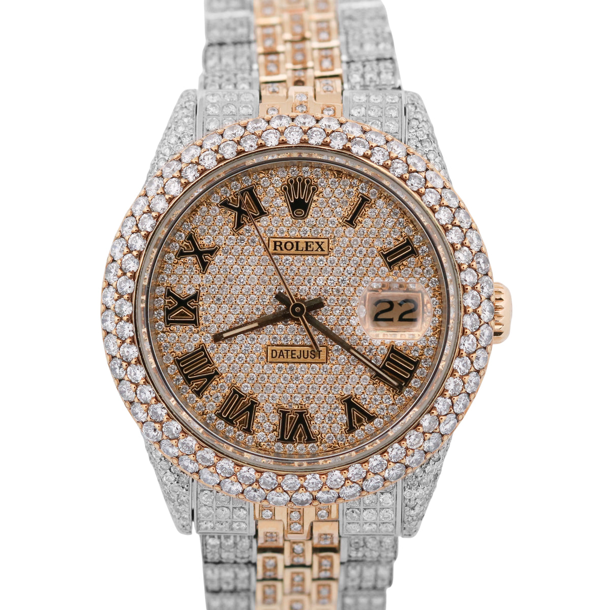 1987 Rolex DateJust 16013 Pave Roman Diamond 36mm 18K Gold Steel Jubilee Watch