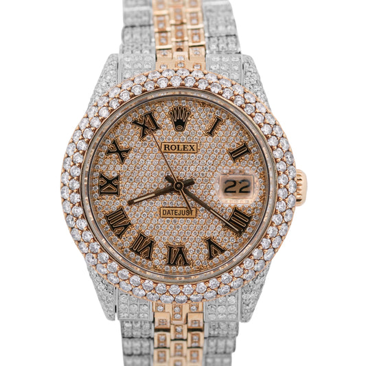 1987 Rolex DateJust 16013 Pave Roman Diamond 36mm 18K Gold Steel Jubilee Watch