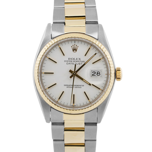 1979 Rolex DateJust 16013 White 18K Yellow Gold Steel Fluted Oyster 36mm Watch