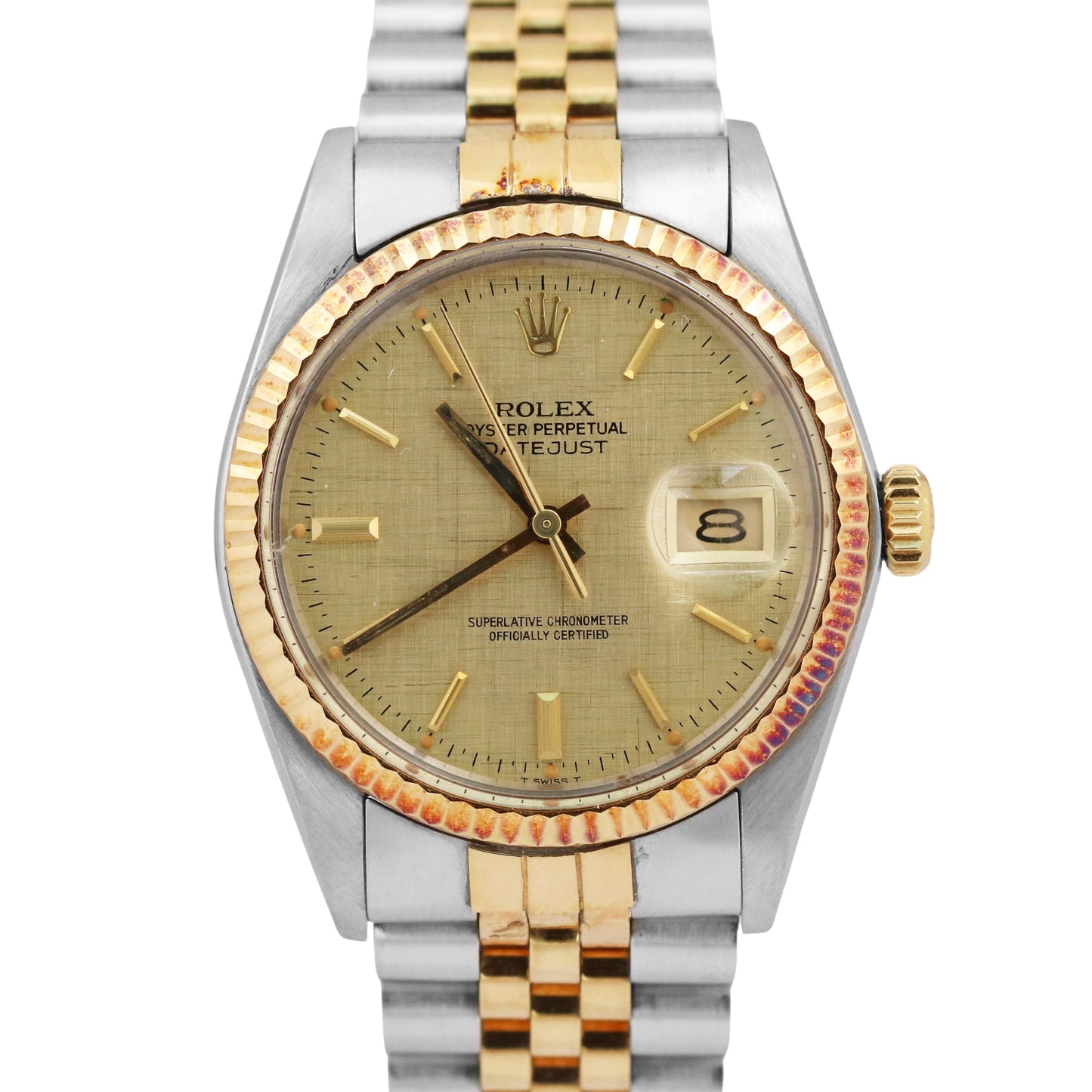 Rolex DateJust 36mm CHAMPAGNE LINEN 18K Yellow Gold Stainless JUBILEE 16013