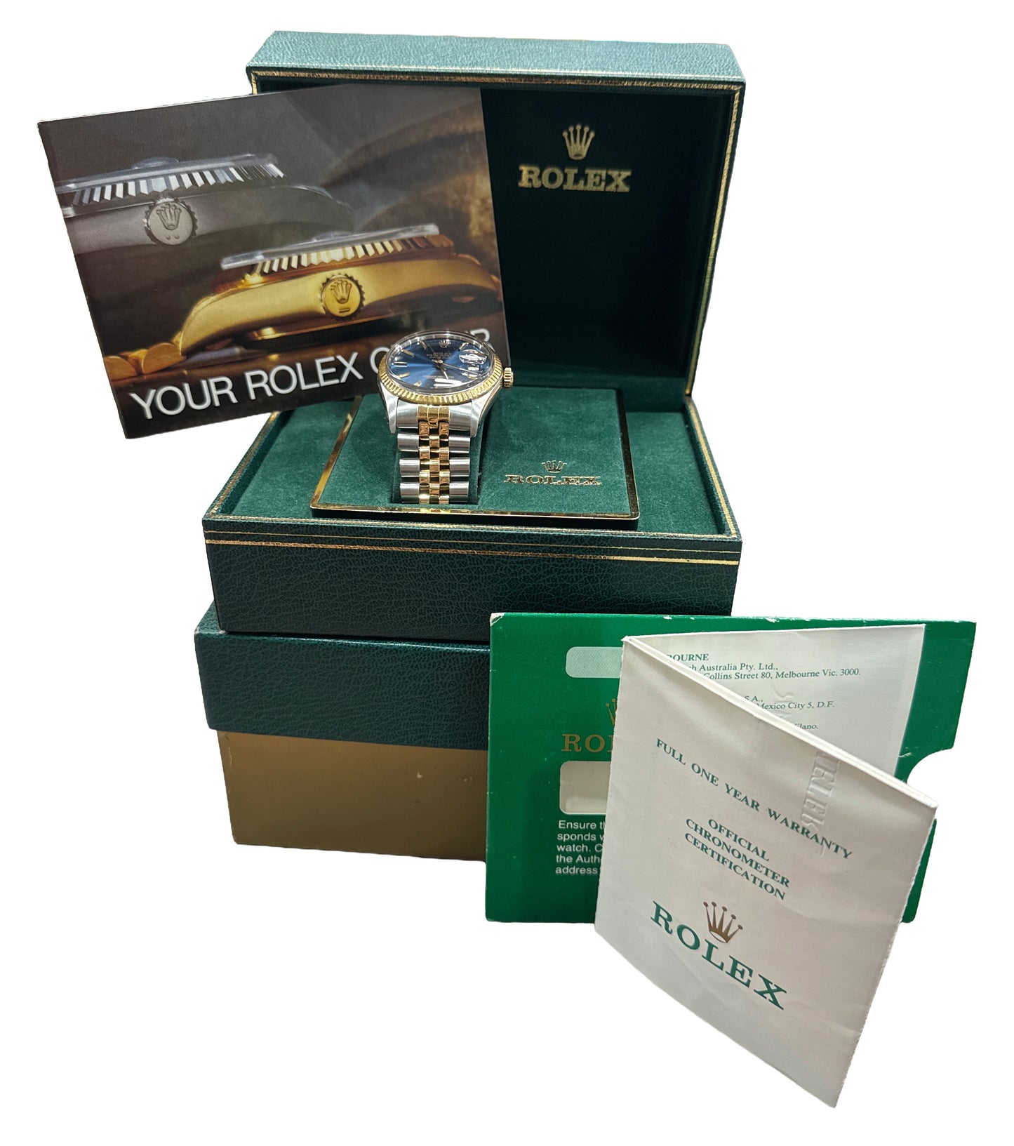 PAPERS Rolex DateJust 36mm BLUE Two-Tone 18K Yellow Gold Steel JUBILEE 16013 BOX