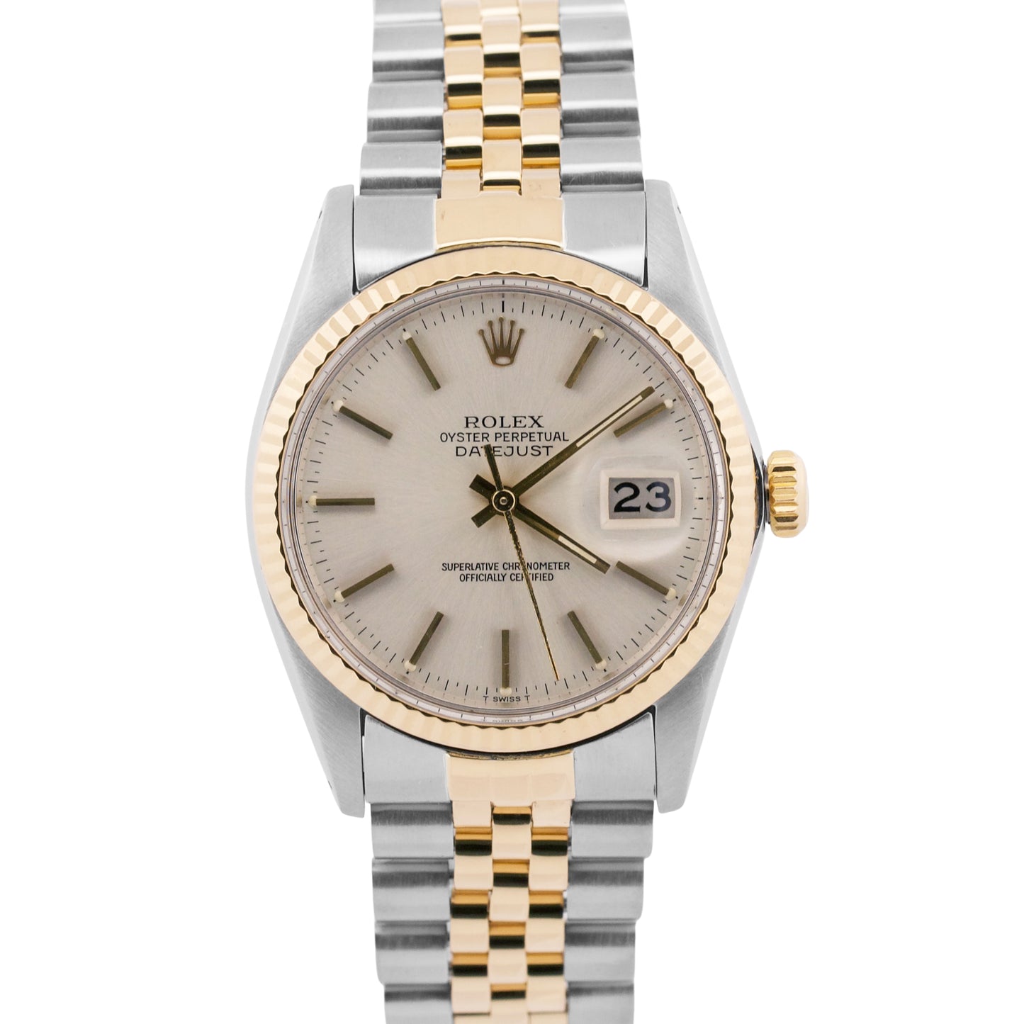 Rolex DateJust SILVER Two-Tone 18K Yellow Gold Steel JUBILEE 36mm 16013 Watch