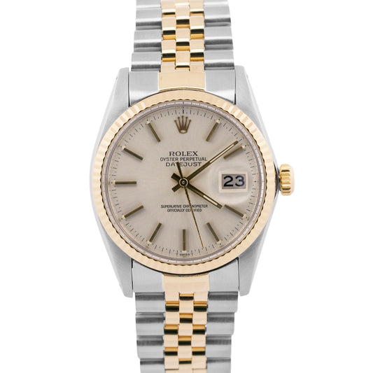 Rolex DateJust SILVER Two-Tone 18K Yellow Gold Steel JUBILEE 36mm 16013 Watch