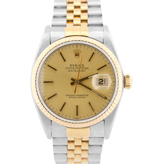 1984 Rolex DateJust 16013 Champagne Two-Tone 18K Gold Steel Jubilee RSC 36mm