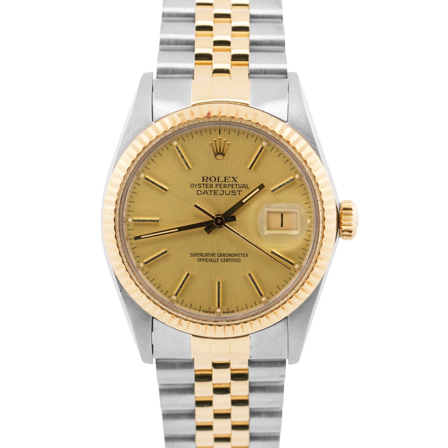 1986 Rolex DateJust CHAMPAGNE 18K Yellow Gold Steel JUBILEE 36mm 16013 Watch