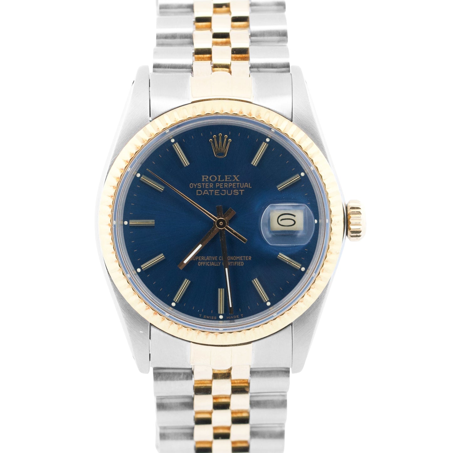 PAPERS Rolex DateJust 36mm BLUE Two-Tone 18K Yellow Gold Steel JUBILEE 16013 BOX