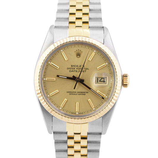 Rolex DateJust 36mm Champagne Yellow Gold Stainless Two-Tone Watch 16013