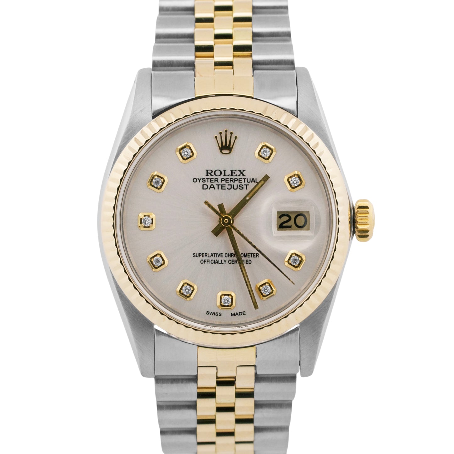 Rolex DateJust SILVER DIAMOND Two-Tone 18K Yellow Gold Steel JUBILEE 36mm 16013