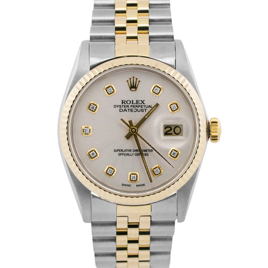 Rolex DateJust SILVER DIAMOND Two-Tone 18K Yellow Gold Steel JUBILEE 36mm 16013