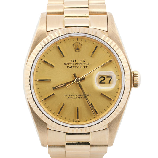 VINTAGE Rolex DateJust President 36mm CHAMPAGNE 18K Yellow Gold Fluted 16018
