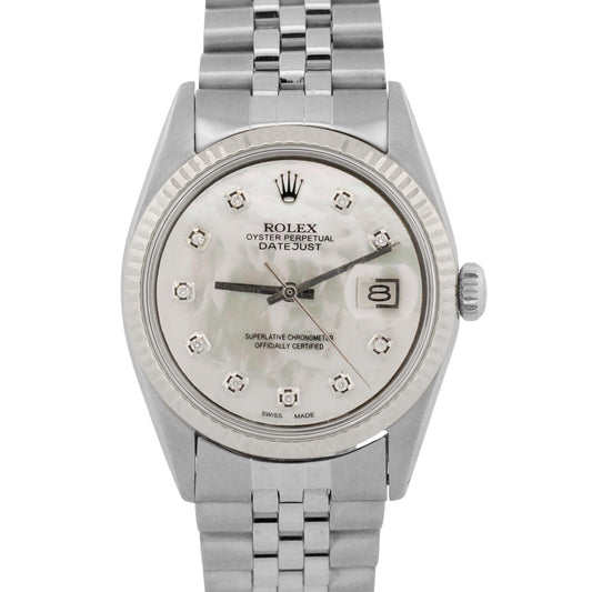 1966 Rolex DateJust 1601 Mother of Pearl Diamond 18K Steel Jubilee 36mm Watch