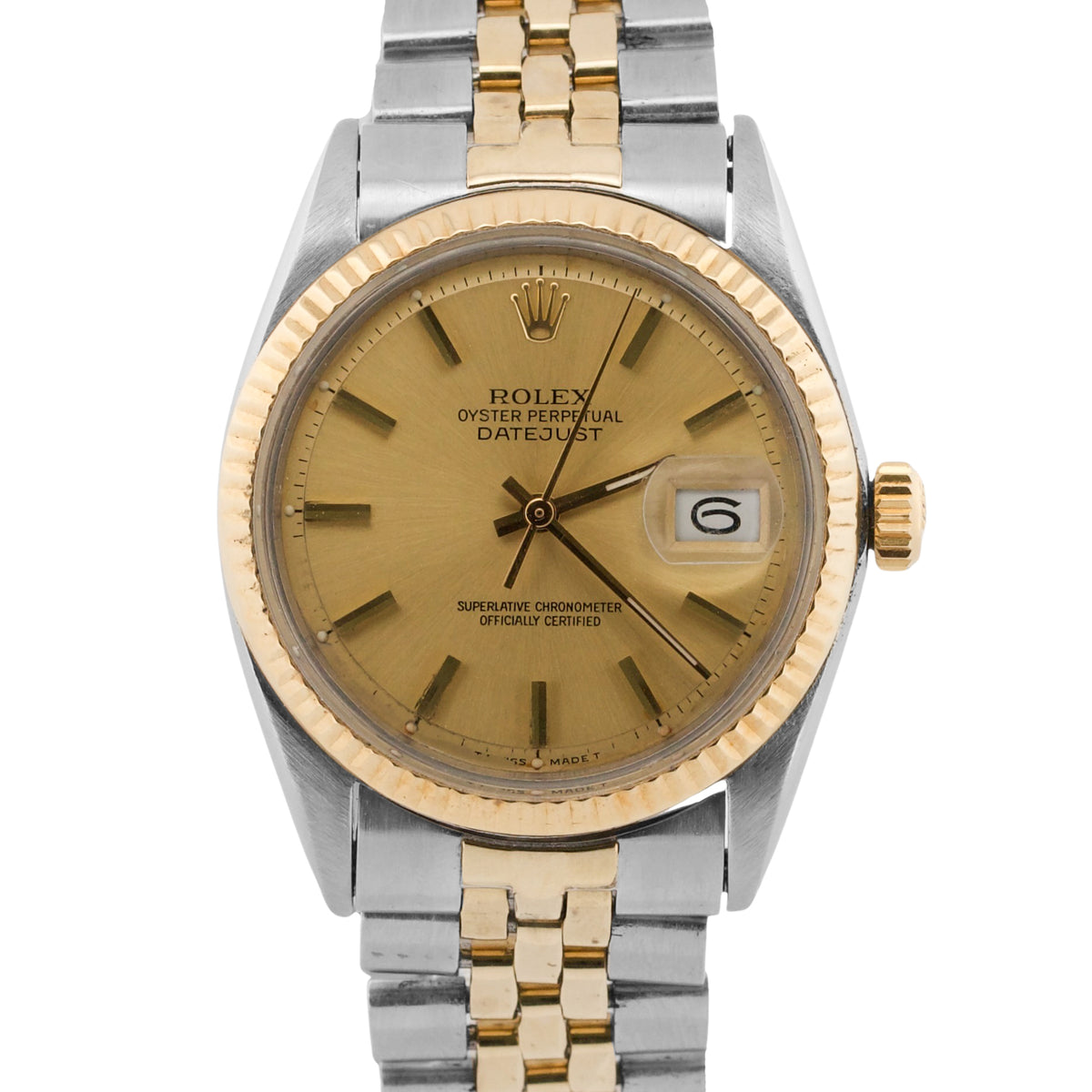 1963 Rolex DateJust 1601 Champagne 18K Yellow Gold Steel Jubilee 36mm Watch