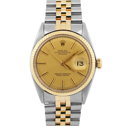 Rolex DateJust 36mm CHAMPAGNE Two-Tone 18K Yellow Gold Steel JUBILEE Watch 1601