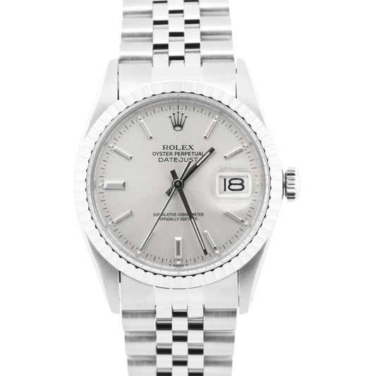 1982 Rolex DateJust 36mm SILVER Stainless Steel Automatic JUBILEE Watch 16030