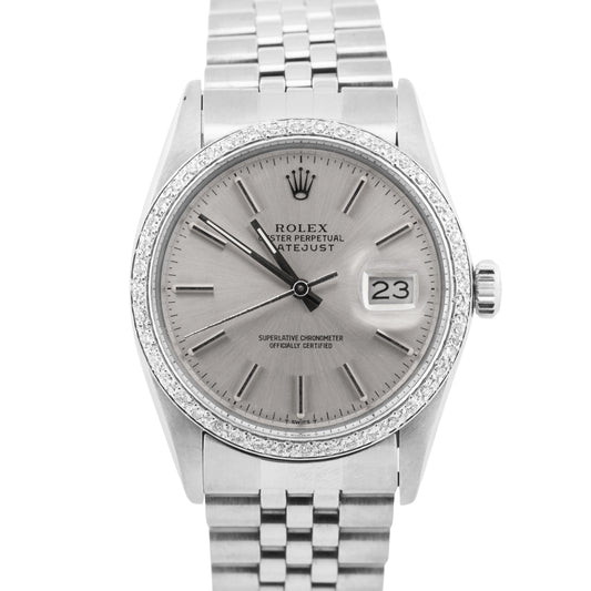 MINT PAPERS Rolex DateJust 36mm SILVER DIAMOND Stainless JUBILEE Watch 16030 BOX