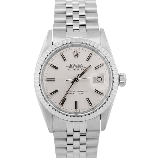 1983 Rolex DateJust 36mm SILVER Stainless Steel Automatic JUBILEE 16030 BOX