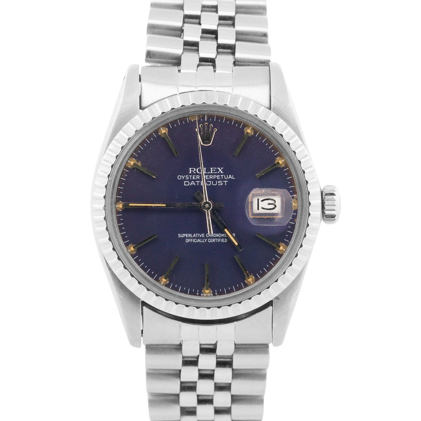 PAPERS Rolex DateJust 36mm BLUE Stainless Steel Engine-Turned JUBILEE 16030 BOX