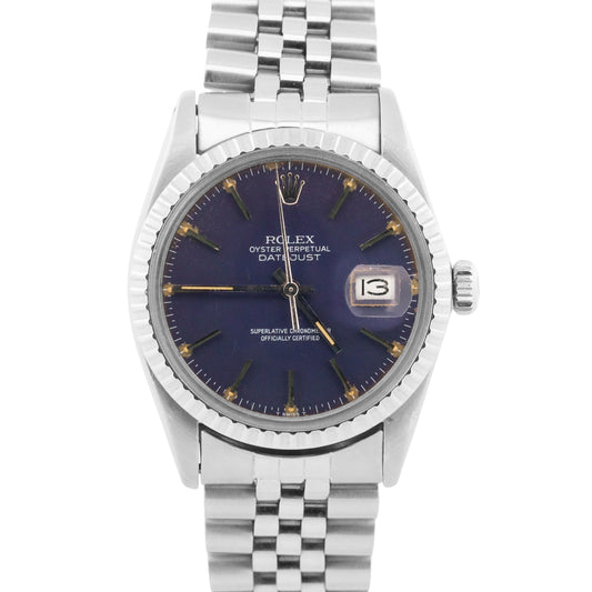 PAPERS Rolex DateJust 36mm BLUE Stainless Steel Engine-Turned JUBILEE 16030 BOX