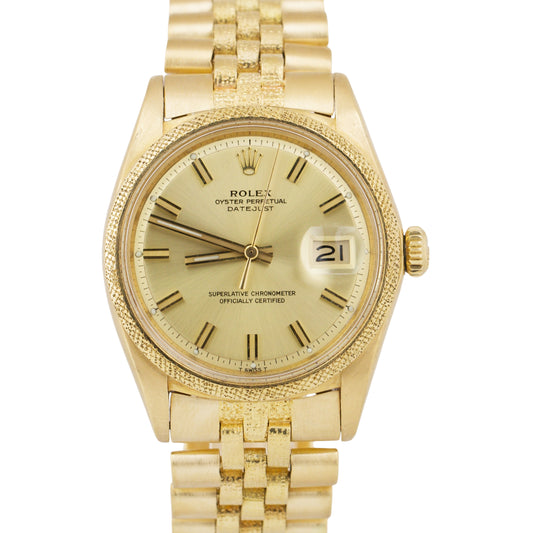 Rolex DateJust Champagne FLORENTINE 36mm 18K Yellow Gold JUBILEE 1611 Watch