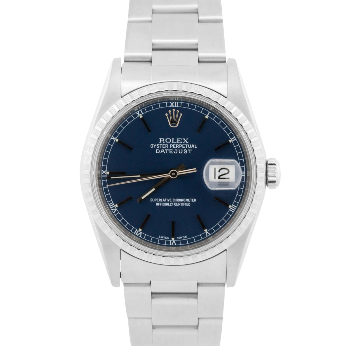 Rolex DateJust 16220 Blue Stainless Steel Engine-Turned Automatic 36mm Watch Box