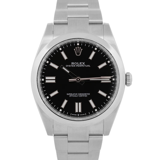 UNWORN 2023 PAPERS Rolex Oyster Perpetual BLACK SS 41mm 124300 NOS BOX