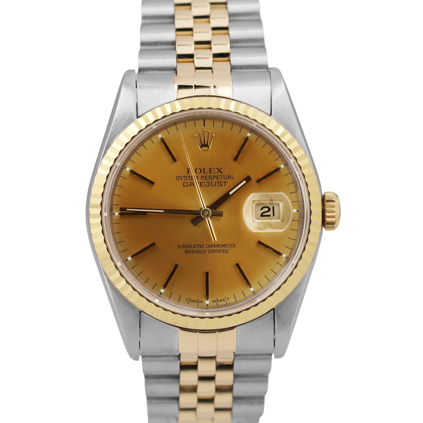 Rolex DateJust 36mm CHAMPAGNE Two-Tone 18K Gold NO HOLES JUBILEE 16233 Watch