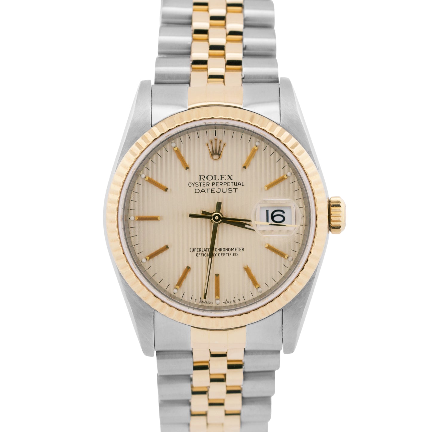 Rolex DateJust 36mm IVORY TAPESTRY Two-Tone 18K Gold Steel JUBILEE Watch 16233