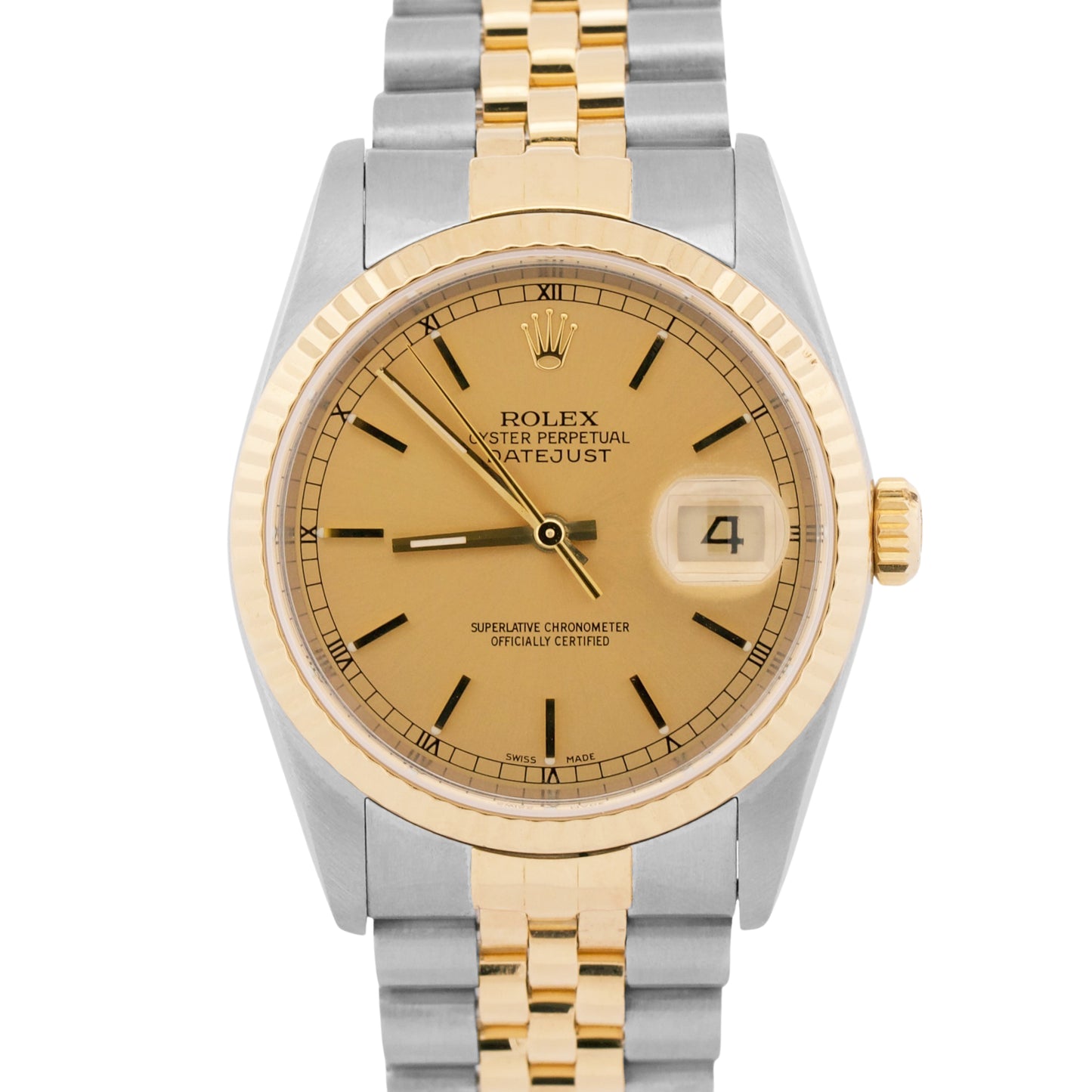 1990 PAPERS Rolex DateJust CHAMPAGNE 18K Gold Steel JUBILEE 36mm 16233 Watch BOX