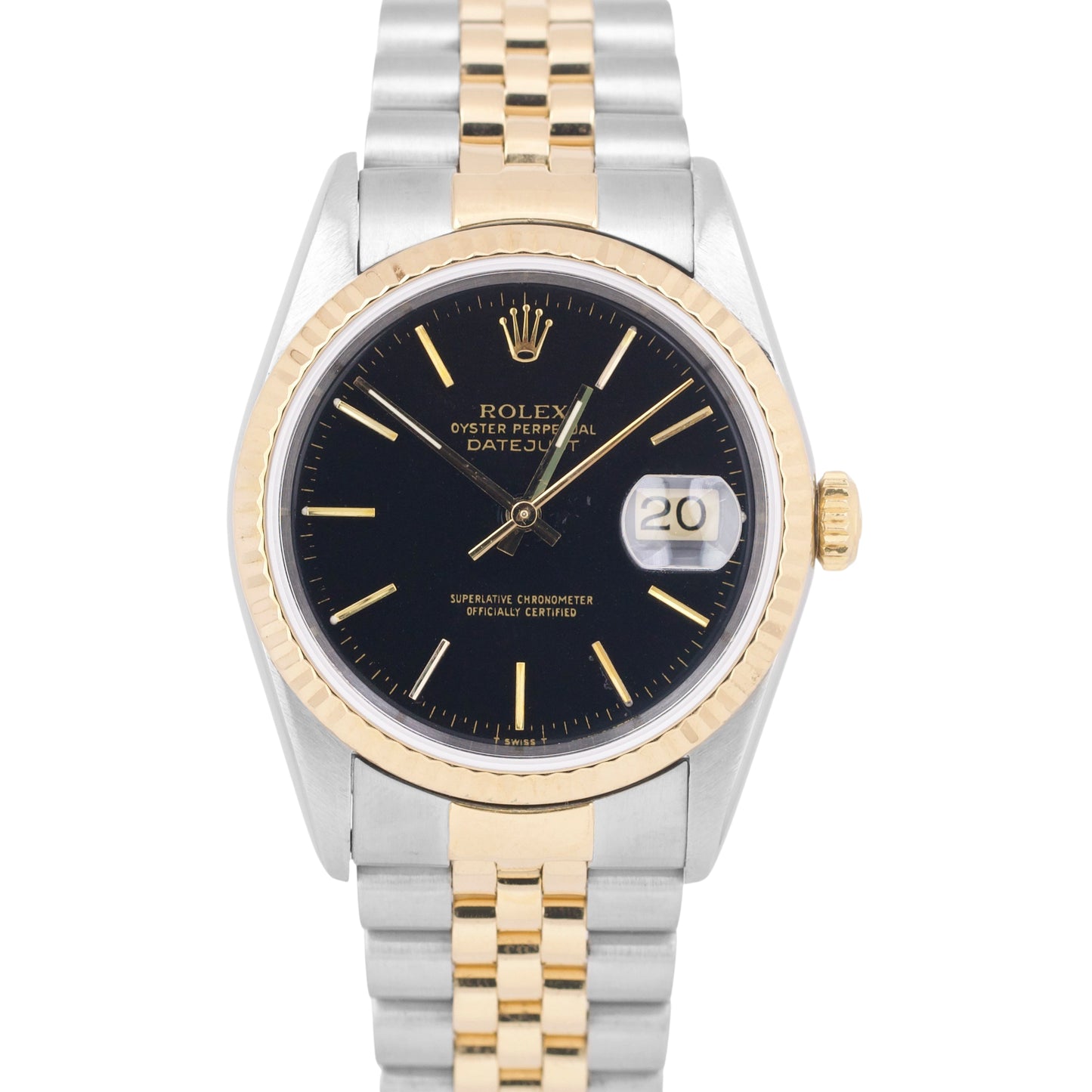 MINT Rolex DateJust 36mm BLACK Two-Tone 18K JUBILEE Gold Steel NO-HOLES 16233