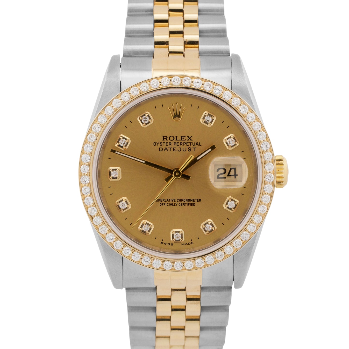 Rolex DateJust 36mm CHAMPAGNE DIAMOND Two-Tone 18K Gold Steel JUBILEE 16233