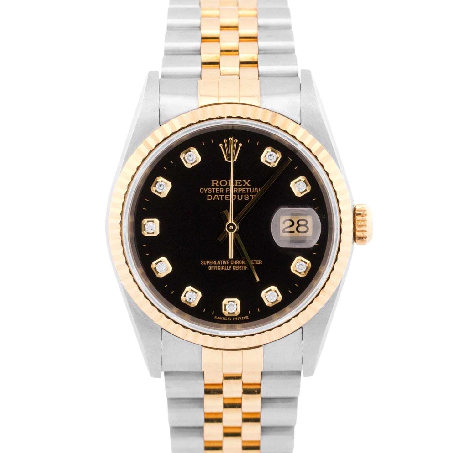 UNPOLISHED Rolex DateJust 36mm FACTORY BLACK DIAMOND Steel JUBILEE 18K 16233 BOX