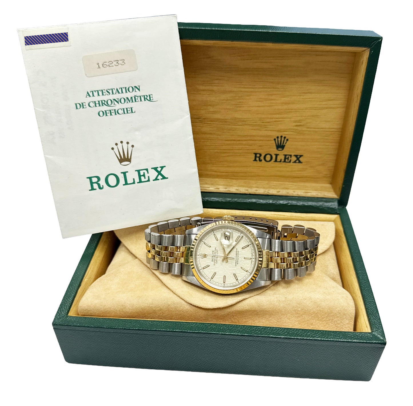 PAPERS Rolex DateJust 36mm IVORY COMPUTER JUBILEE 18K Gold Steel 16233 Watch BOX