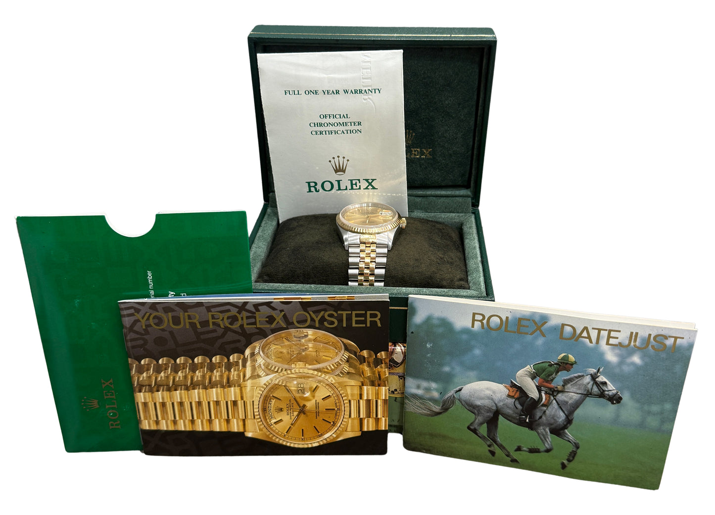 1990 PAPERS Rolex DateJust CHAMPAGNE 18K Gold Steel JUBILEE 36mm 16233 Watch BOX