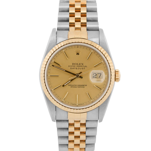 Unpolished Rolex DateJust 16233 Champagne Steel 18K Gold Jubilee 36mm Watch
