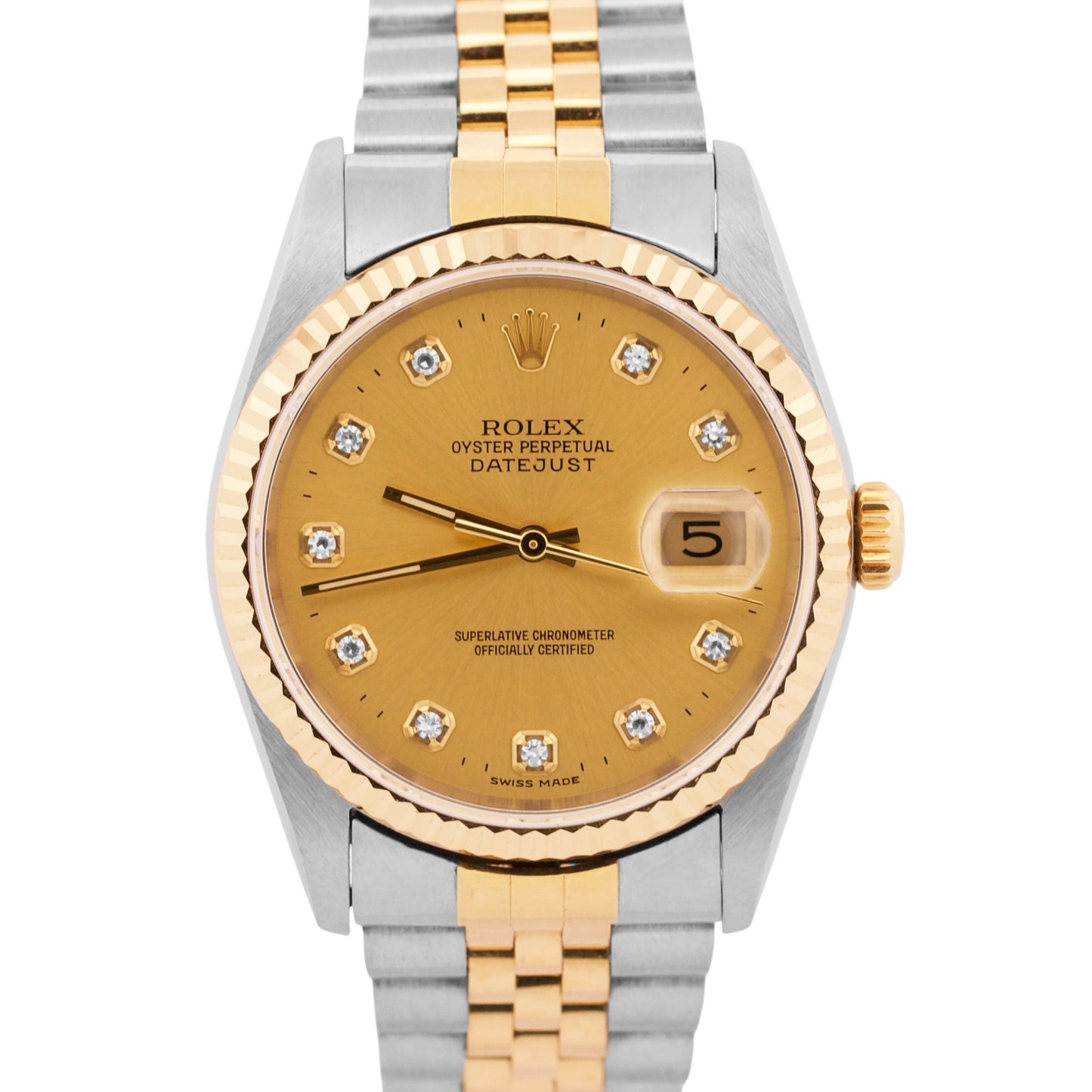 Rolex DateJust 36mm CHAMPAGNE DIAMOND 18K Yellow Gold Steel JUBILEE Watch 16233