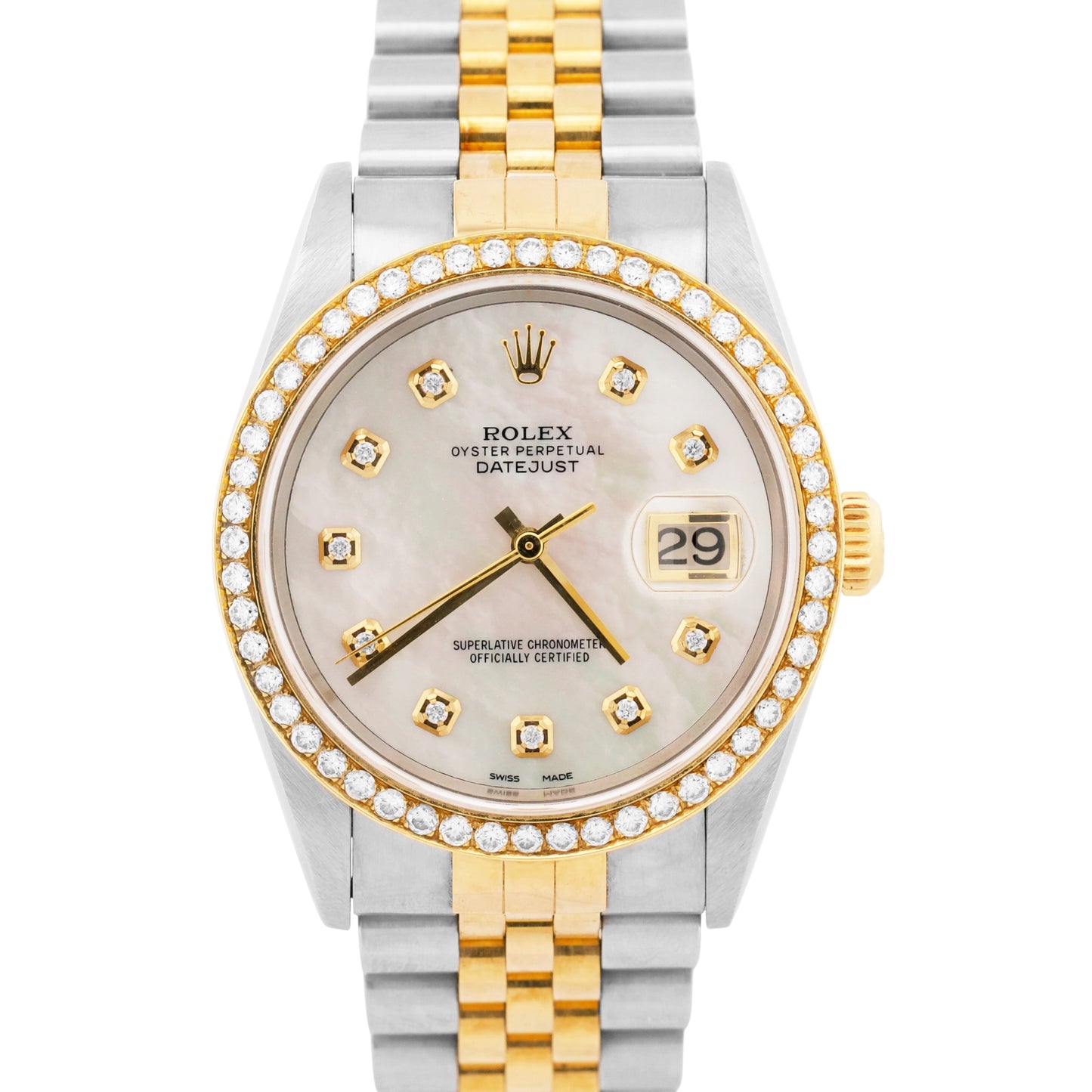 2001 PAPERS Rolex DateJust MOP DIAMOND 18K Steel Gold JUBILEE 36mm 16233 BOX