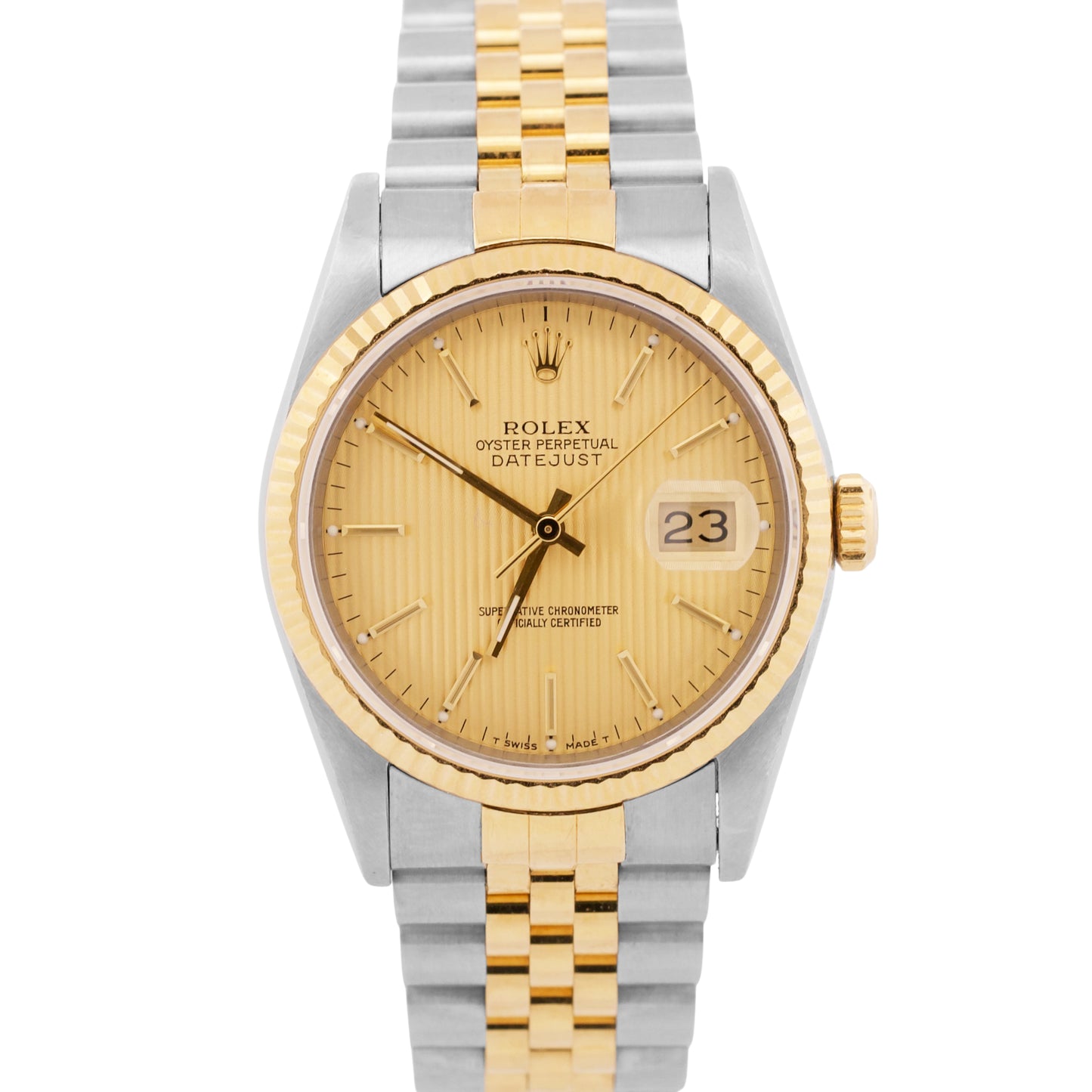 Rolex DateJust 36mm CHAMPAGNE TAPESTRY 18K Yellow Gold Steel JUBILEE Watch 16233