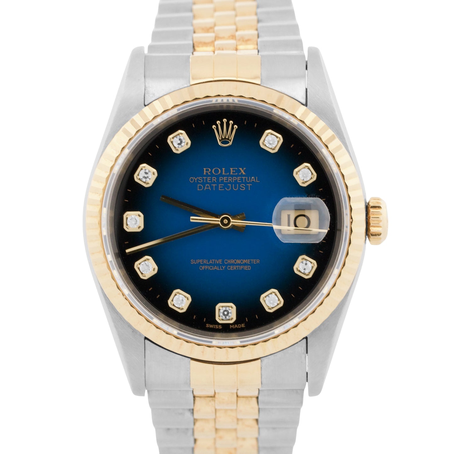 Rolex DateJust 36mm FACTORY BLUE VIGNETTE DIAMOND 18K Gold Steel JUBILEE 16233