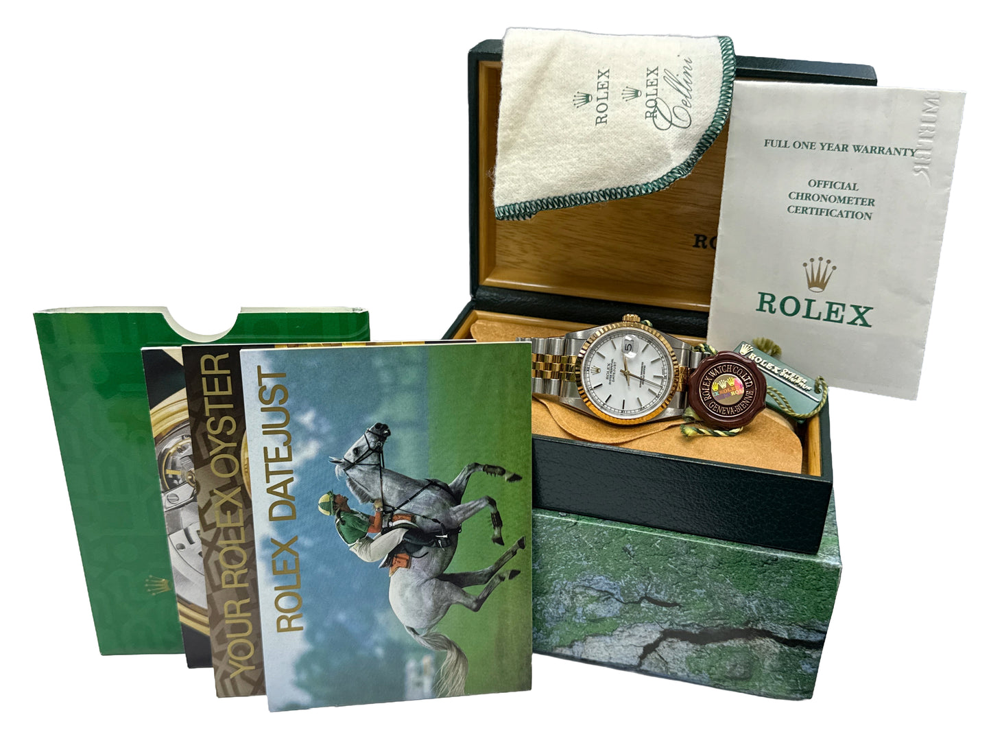 NEW 1999 PAPERS Rolex DateJust 36mm WHITE 18K Gold NOS Steel JUBILEE 16233 BOX