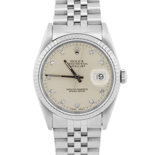 Rolex DateJust FACTORY PATINA SILVER DIAMOND 36mm 18K Gold JUBILEE Steel 16234