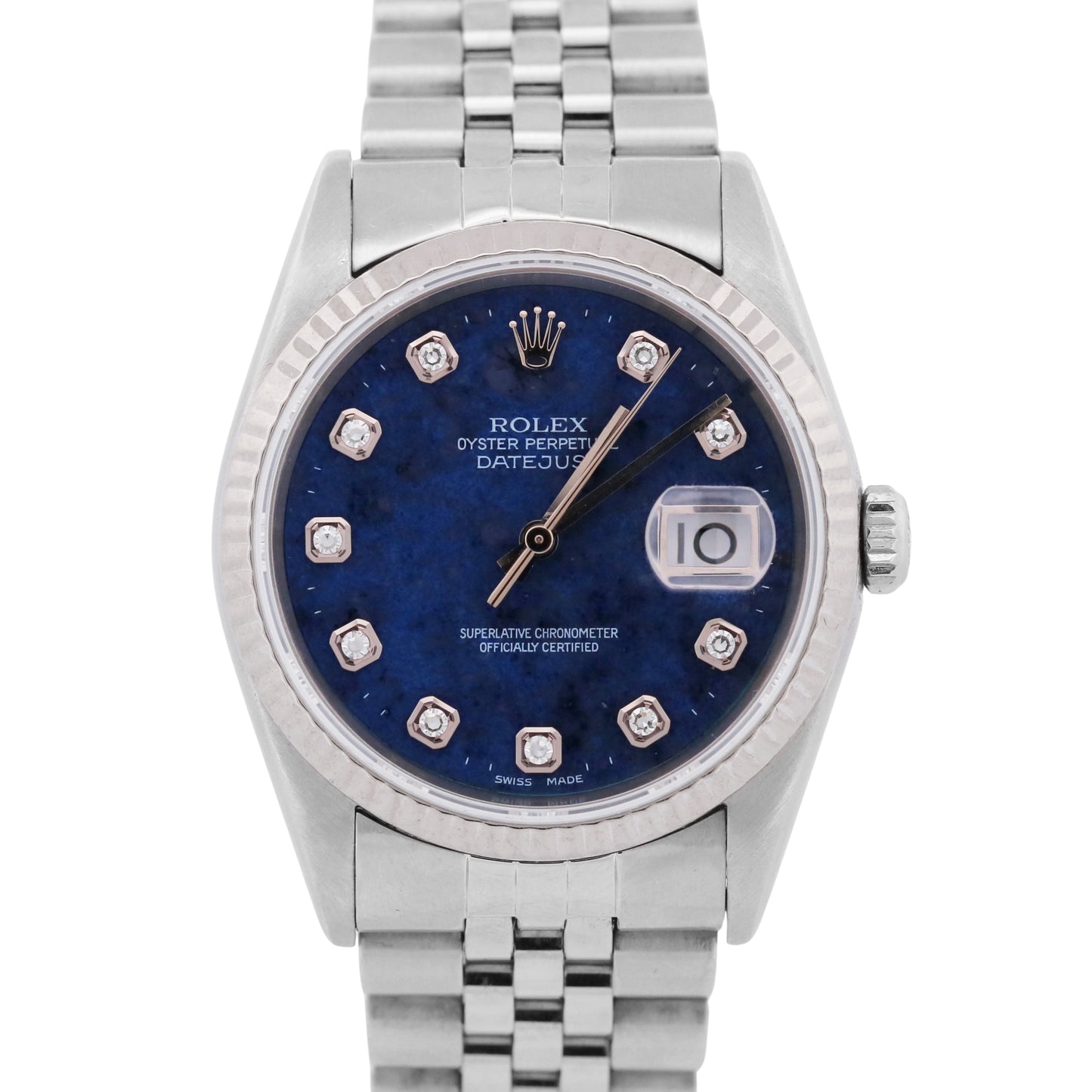 Rolex DateJust 36mm FACTORY SODALITE DIAMOND Blue 18K Gold Steel JUBILEE 16234